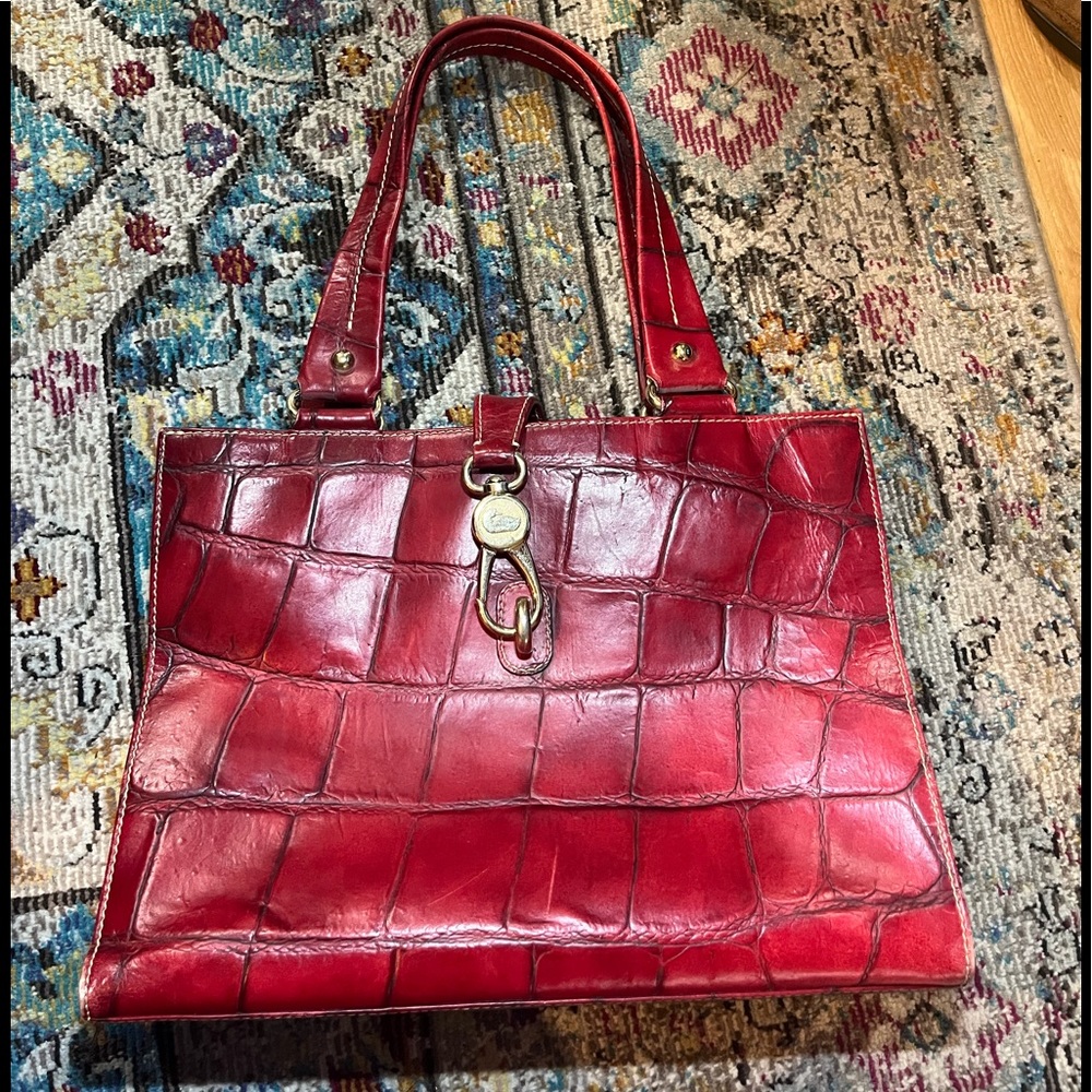 Dooney & Bourke Croc Embossed Leather Tote in Cherry Red